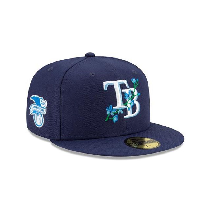 MLB Tampa Bay Rays Side Patch Bloom 59Fifty Fitted (NLH1019) - Blue New Era Caps